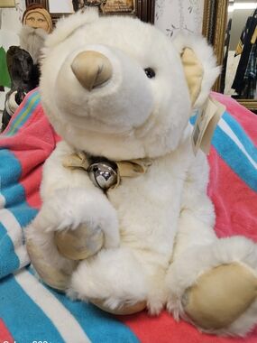 Russ Plush White Bear with Tan Accents and Silver Bell